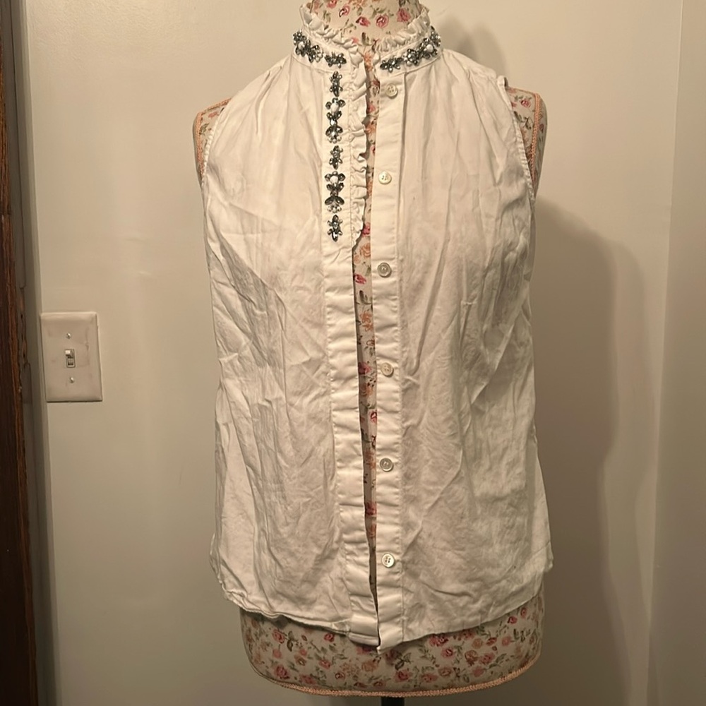 J. crew white sleeveless embellished blouse.